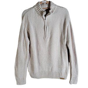 YOUNGLA Los Angeles Cream Chenille Zip Long Sleeve Sweater Women Size L NWT